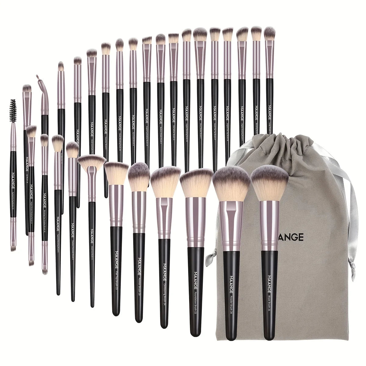 MAANGE-Ensemble de pinceaux de maquillage professionnels, outils de beauté avec sac, fond de teint, correcteur pour les yeux, poudre de fard à joues, 30 pièces