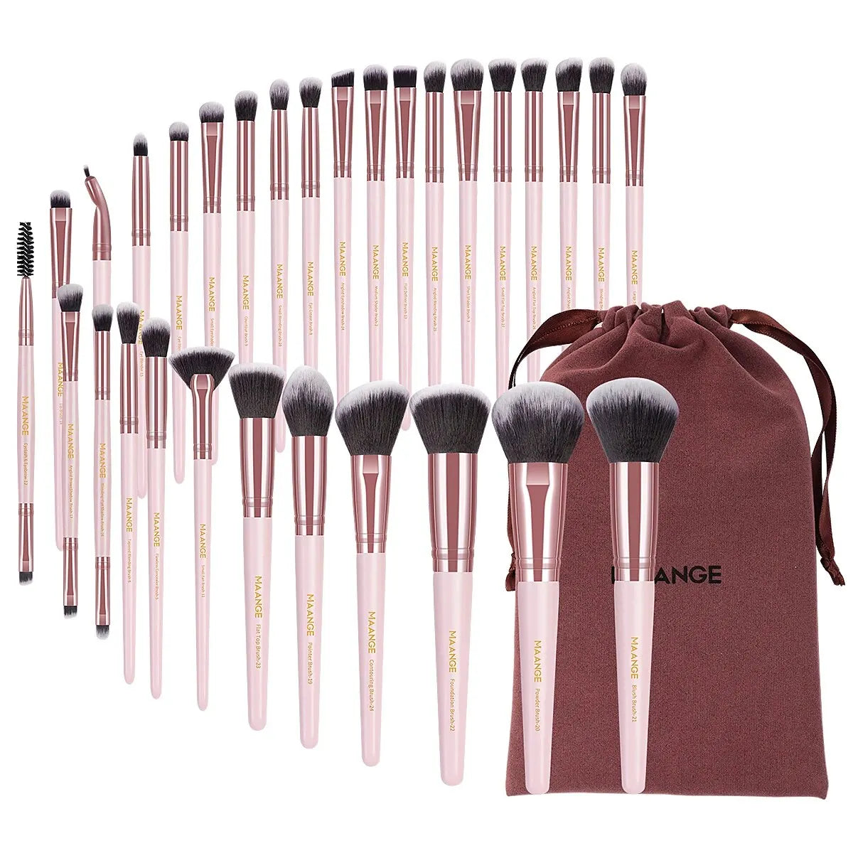 MAANGE-Ensemble de pinceaux de maquillage professionnels, outils de beauté avec sac, fond de teint, correcteur pour les yeux, poudre de fard à joues, 30 pièces